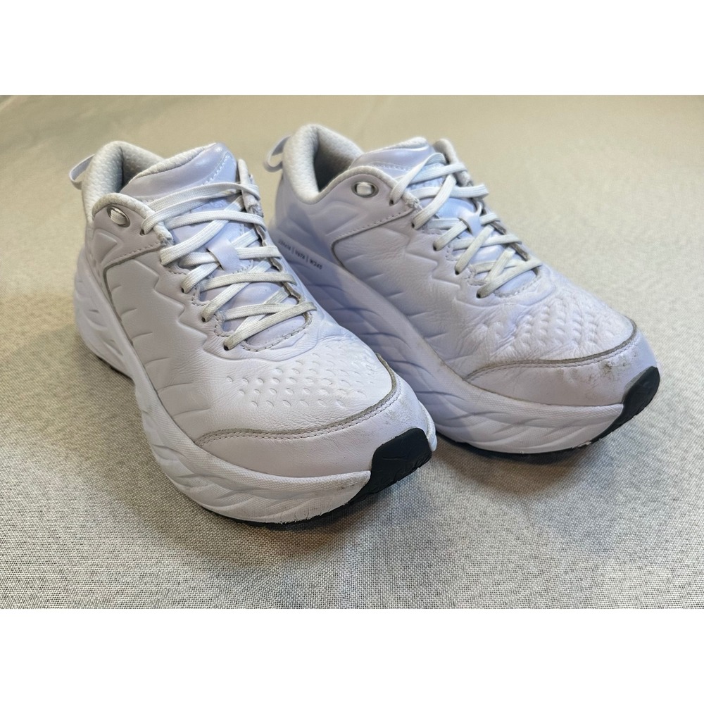 Hoka One One Bondi SR White Leather Slip Resistant Walking Shoes 1110521 WHT 10